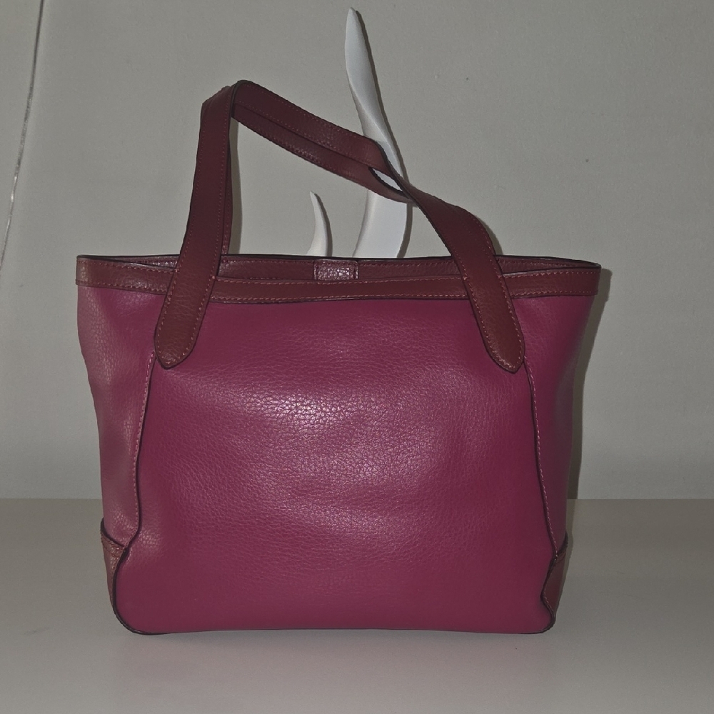 Coach Burgundy Leather Embossed Logo Tote - Picture 2 of 3